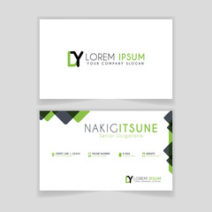 Fototapeta premium Simple Business Card with initial letter DY rounded edges with green accents as decoration.