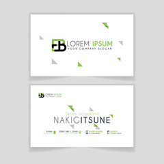Simple Business Card with initial letter EB rounded edges with green accents as decoration.