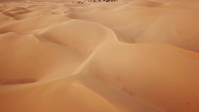 Flying over camping site in Sahara desert, Africa