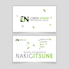 Simple Business Card with initial letter EN rounded edges with green accents as decoration.