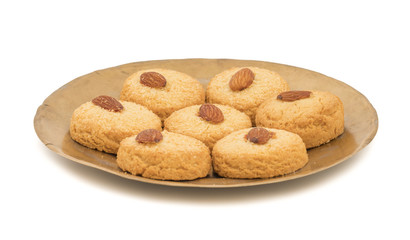 Healthy Homemade Sweet Almond Cookies or biscuits Also Know as Nan Khatai isolated on  white background