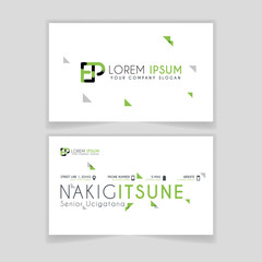 Simple Business Card with initial letter EP rounded edges with green accents as decoration.