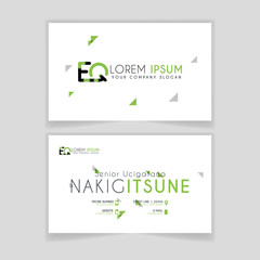 Simple Business Card with initial letter EQ rounded edges with green accents as decoration.