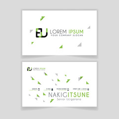 Simple Business Card with initial letter EU rounded edges with green accents as decoration.
