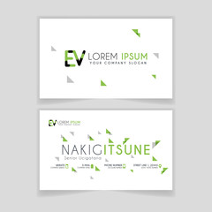 Simple Business Card with initial letter EV rounded edges with green accents as decoration.