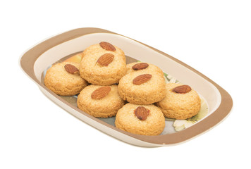 Healthy Homemade Sweet Almond Cookies or biscuits Also Know as Nan Khatai isolated on  white background