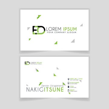 Simple Business Card with initial letter EO rounded edges with green accents as decoration.