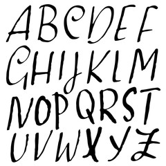 Grunge distress font. Modern dry brush ink letters. Handwritten alphabet. Vector illustration.