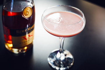 cocktail on the bar counter. colored alcohol cocktail on a party, martini, vodka,and others on table in night club, picture with beautiful bokeh