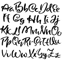 Grunge distress font. Modern dry brush ink letters. Handwritten alphabet. Vector illustration.