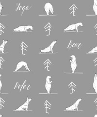 funny yoga with polar bear seamless pattern, fitness white bears, yoga poses, Surya Namaskara meditation. Ashtanga vinyasa yoga poses