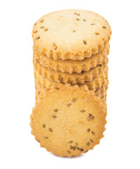 Stacked Salted Cumin Cookies or Jeera Cookies as we call them in India are ideal for tea time. Little Sweet and Little Salty isolated on White Background