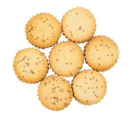Salted Cumin Cookies or Jeera Cookies as we call them in India are ideal for tea time. Little Sweet and Little Salty isolated on White Background
