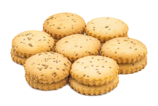 Salted Cumin Cookies or Jeera Cookies as we call them in India are ideal for tea time. Little Sweet and Little Salty isolated on White Background
