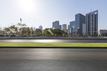 Empty Road with modern business office building 