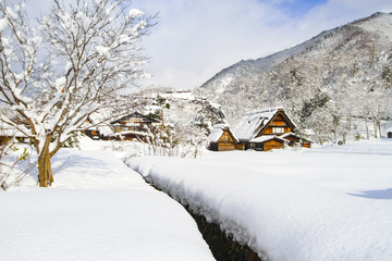 shirakawago, Japan historic winter village.