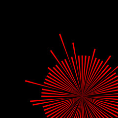 Abstract black background with a circle of red rays.