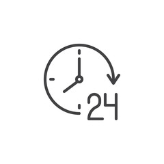 24 hours service outline icon. linear style sign for mobile concept and web design. Open all time simple line vector icon. Symbol, logo illustration. Pixel perfect vector graphics