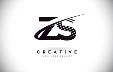 ZS Z S Letter Logo Design with Swoosh and Black Lines.