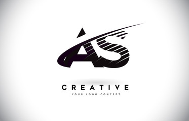 AS A S Letter Logo Design with Swoosh and Black Lines.