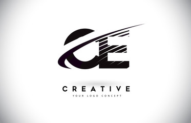 CE C E Letter Logo Design with Swoosh and Black Lines.