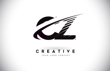 CZ C Z Letter Logo Design with Swoosh and Black Lines.