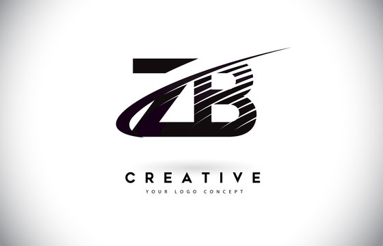 ZB Z B Letter Logo Design with Swoosh and Black Lines.