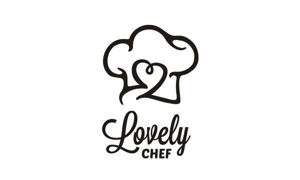 Kitchen Chef Hat With Heart Love For Delicious Restaurant Food Bar Bakery Logo Design