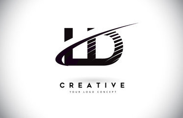 Fototapeta LD L D Letter Logo Design with Swoosh and Black Lines. obraz