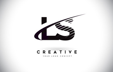 LS L S Letter Logo Design with Swoosh and Black Lines.