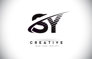 SY S Y Letter Logo Design with Swoosh and Black Lines.