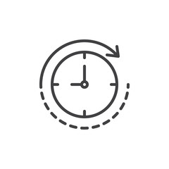Clock with rotation arrow outline icon. linear style sign for mobile concept and web design. Deadline simple line vector icon. History symbol, logo illustration. Pixel perfect vector graphics