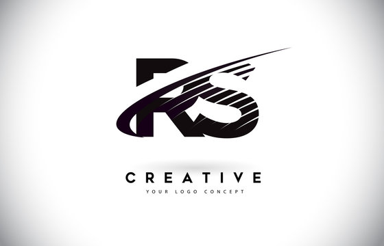RS R S Letter Logo Design with Swoosh and Black Lines.