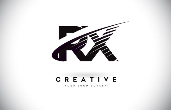 RX R X Letter Logo Design with Swoosh and Black Lines.