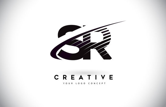 SR S R Letter Logo Design with Swoosh and Black Lines.