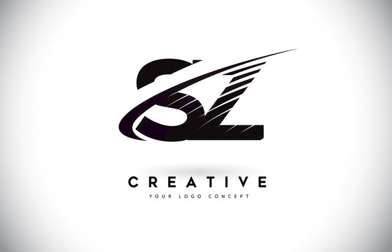 SZ S Z Letter Logo Design with Swoosh and Black Lines.