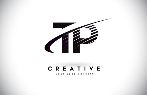 TP T P Letter Logo Design with Swoosh and Black Lines.