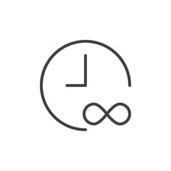 Infinite time outline icon. linear style sign for mobile concept and web design. Clock simple line vector icon. Symbol, logo illustration. Pixel perfect vector graphics