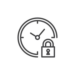 Clock and lock outline icon. linear style sign for mobile concept and web design. Watch and padlock simple line vector icon. Symbol, logo illustration. Pixel perfect vector graphics