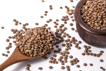 Lentil beans in bowl Isolated on White Background