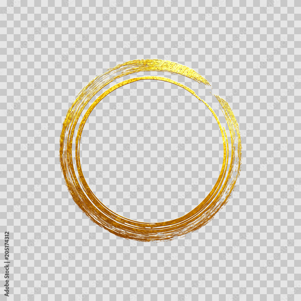 Wall mural golden ring frame made on brush stroke isolated on transparent background. vector design element.