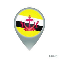 Map pointer with flag of Brunei. Gray abstract map icon. Vector Illustration.