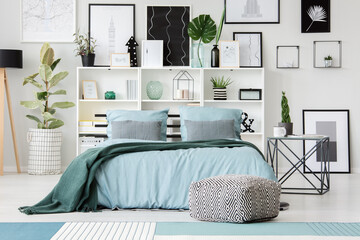 Green and blue bedroom interior