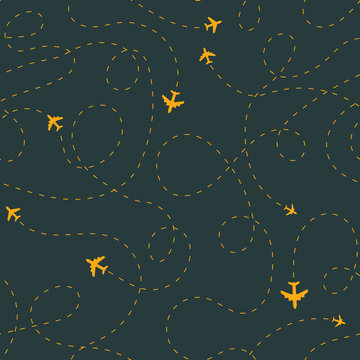 Seamless Plane Track Patten. Airplane Routes Tracery