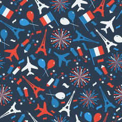 Bastille Day, Independence Day of France, symbols. Seamless pattern with symbol of celebration.