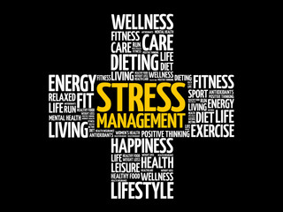 Stress Management cross word cloud collage, health concept background