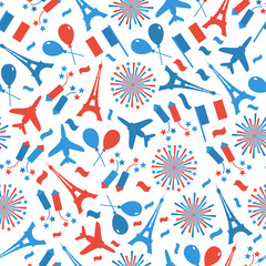 Obraz premium Bastille Day, Independence Day of France, symbols. Seamless pattern with symbol of celebration.