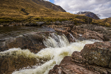Naklejka na ściany i meble Waterfall on the River Etive, in Glen Etive, Highlands, Scotland