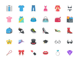 Fashion, menswear, womenswear, accessories, ring, hat, shirts, wears, apparels, dresses, clothes vector illustration flat style symbol, shopping emoticons, emojis, icons set, collection, pack, sticker