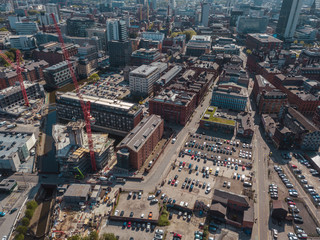 Fototapeta na wymiar Aerial Drone Construction Work City Centre Building Apartments Crane High Rise 
